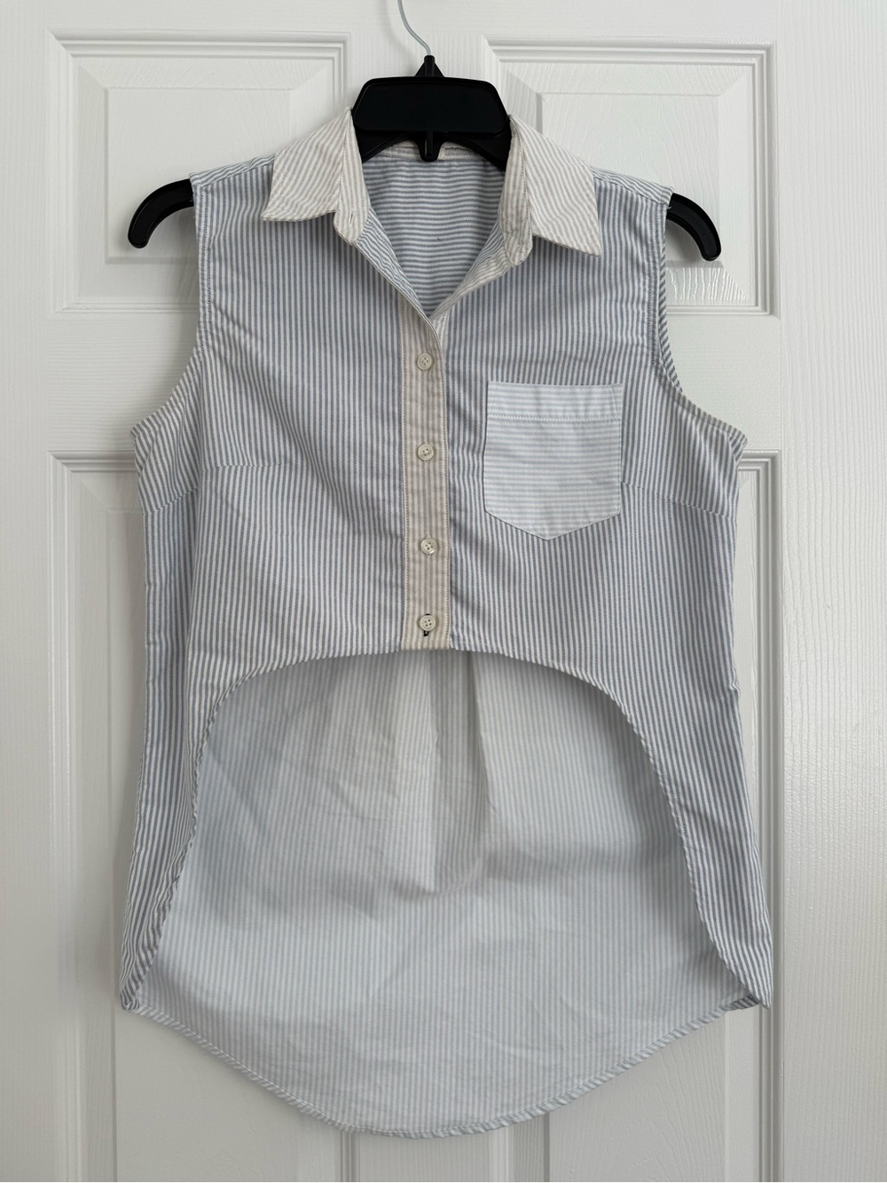 Jonathan Simkhai Sleeveless Striped High-Low Shirt - Blue & White